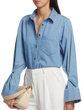 NWT Derek Lam 10 Crosby Light Wash Denim Button Up Shirt Small